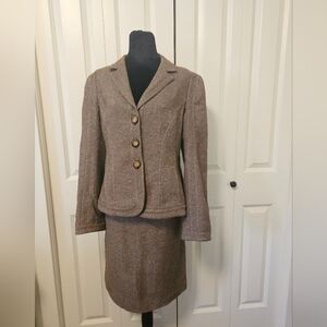 ECCOCI Brown  Blazer Skirt 2 Pc Set Cappucino Wool Silk SZ 10 12 NWT